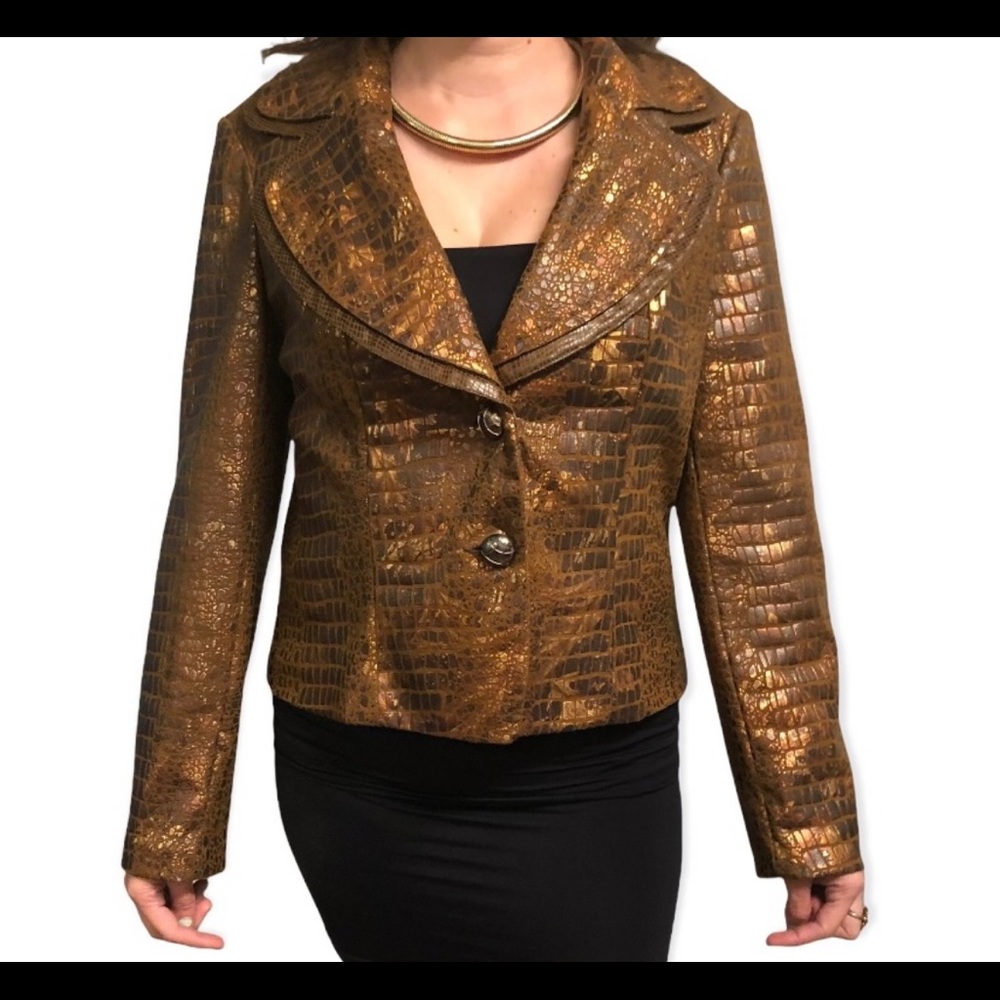 CHRISTINA Women’s Brown Metallic Embossed Jacket with shades of Copper SZ: Large - Picture 4 of 13